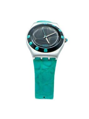 Vintage 2004 Swatch Irony Medium Wild Paradise YLS1027 Green Leather Watch